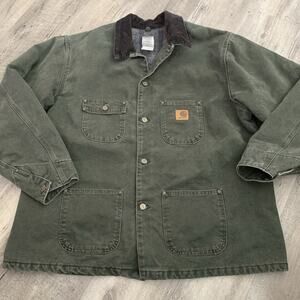 Vintage Carhartt Green Blanket Lined Chore Coat XXL Field Work Duck C02 MOS USA